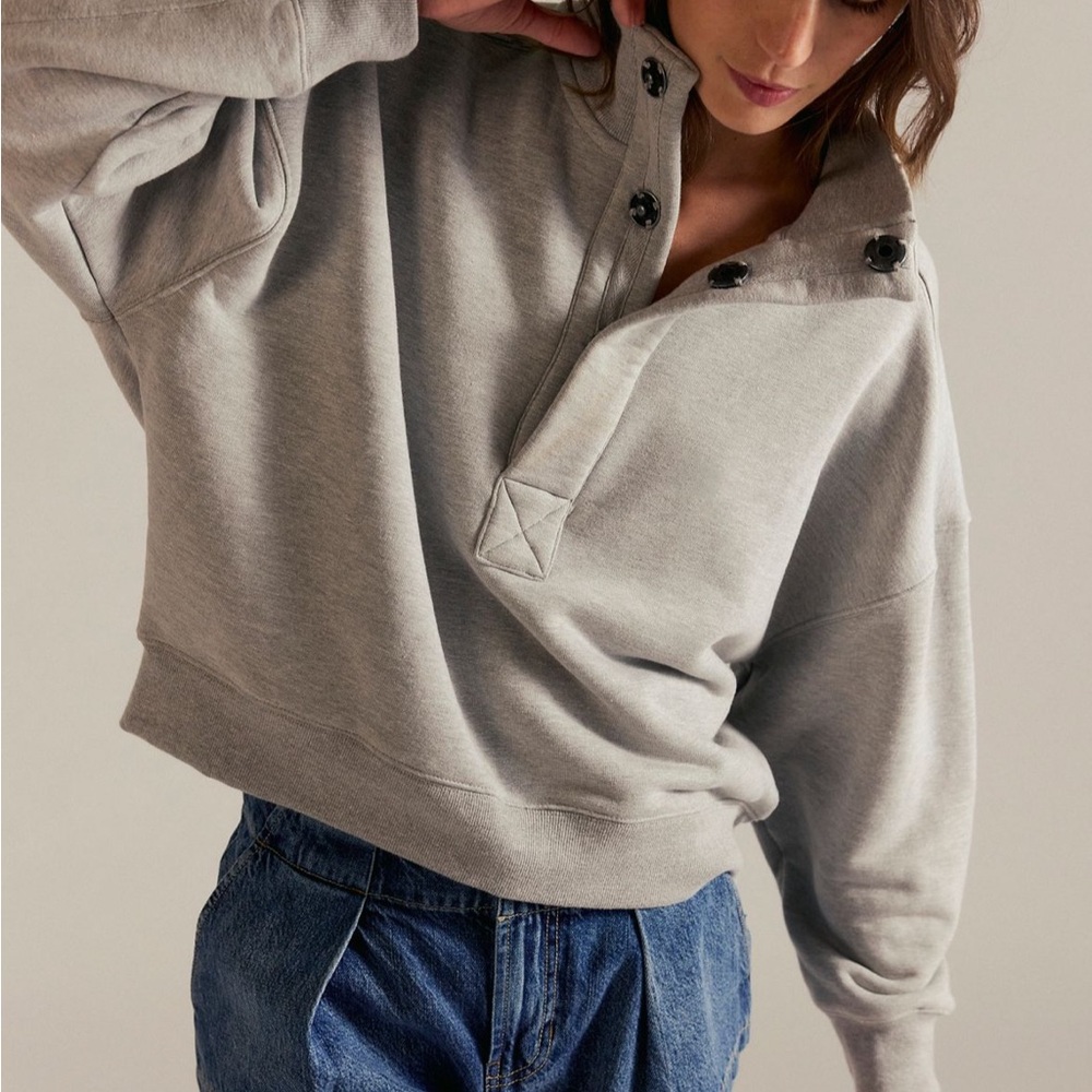 Free People Gray Button-Up Sweatshirt